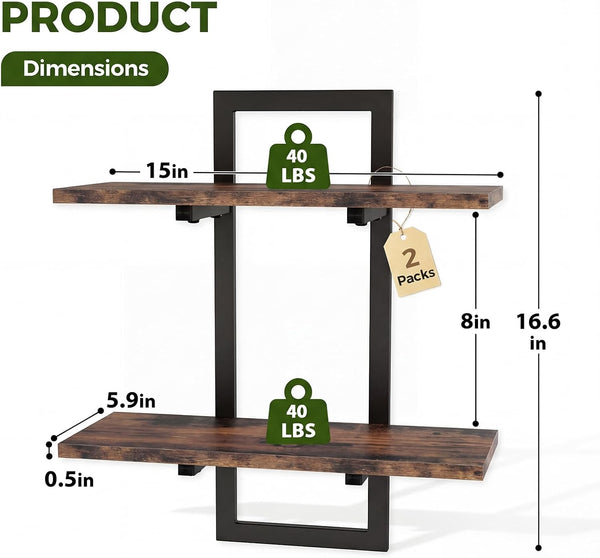 Floating Shelves for Wall Planters Indoor Hanging Plant Shelves | Plant Holder Wall Decor Plant Stand Indoor for Plant Hangers Indoor for Living Room Bedroom Bathroom 2-Pack Brown2