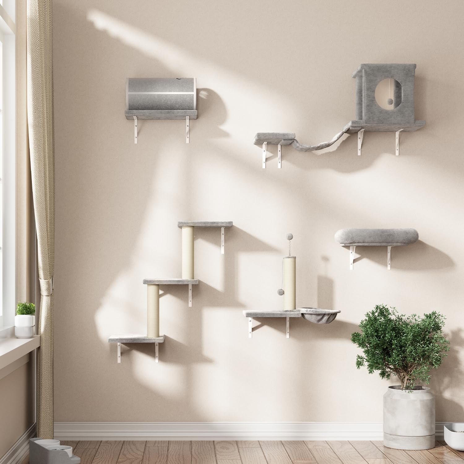 nunu-lab-wall-mounted-cat-furniture-set-6-pcs-climber-set-with-house-bridge-steps-scratcher-board-diy-walls-playground-indoor-cat-shelves-gray