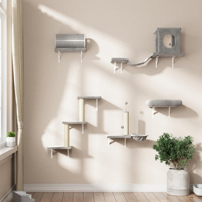 NUNU LAB Wall Mounted Cat Furniture Set - 6 Pcs Climber Set with House, Bridge, Steps, Scratcher Board - DIY Walls Playground, Indoor Cat Shelves - Gray9