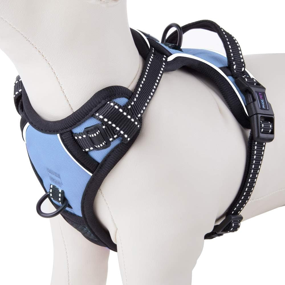 phoepet-no-pull-dog-harness-medium-reflective-front-clip-vest-with-handle-adjustable-2-metal-rings-2-bucklesm-grey
