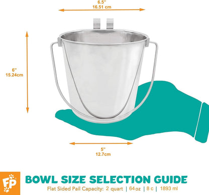 Fuzzy Puppy Flat Sided Pail with Dual Hooks, Snugly Fit on Dog, Cat and Critter Crates & Cages, Heavy Duty Stainless Steel | 2 Quart (PN: FSP-2)2