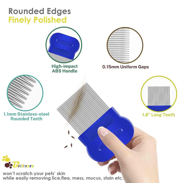 4 Pack Flea Lice Comb, Stainless Steel Dog Cat Grooming Combs with Rounded Teeth, Double Sided Professional Pet Tear Stain Remover, Dematting Tool for Small, Medium & Large Pets4