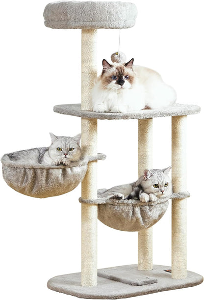 Small Cat Tree Tower with Lots of Scratching Posts - 42 Inch Medium Compact Cats Scratch House with Hammock Perch for Multi Level 2 Kitty - Indoor Corner Cat Bed Condo Climbing Gym Towers Furniture9