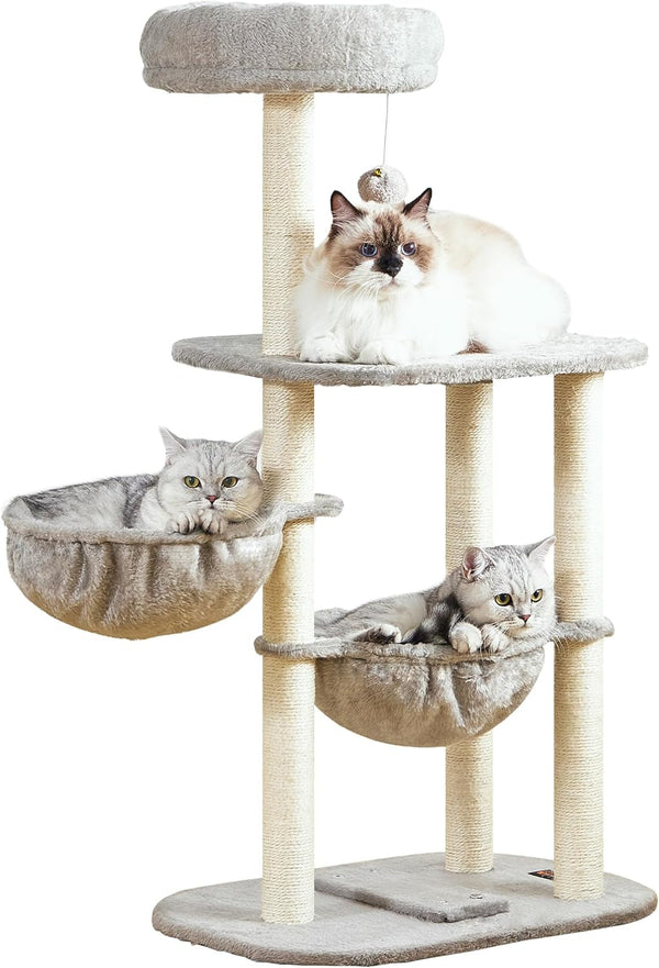 Small Cat Tree Tower with Lots of Scratching Posts - 42 Inch Medium Compact Cats Scratch House with Hammock Perch for Multi Level 2 Kitty - Indoor Corner Cat Bed Condo Climbing Gym Towers Furniture9