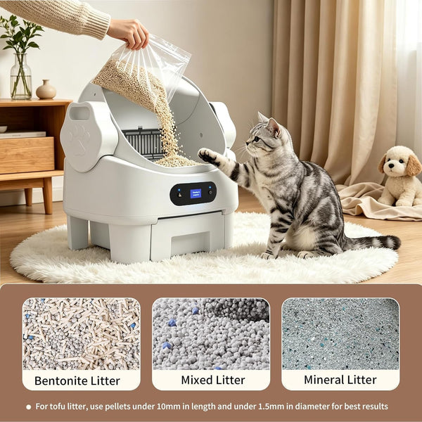 Automatic Self-Cleaning Litter Box, Open-Top, Microwave Radar, White | Multi-Sensor Safety, Large Waste Bin, Whisper-Quiet, Easy Setup, Rinse-Clean in Seconds, for Multi-Cat Homes6