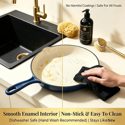 5-Piece Navy Blue Enameled Cast Iron Cookware Set | Includes 8" Frying Pan, 10" Skillet, 2.8QT and 3.5QT Dutch Ovens, and 4.7QT Casserole.7
