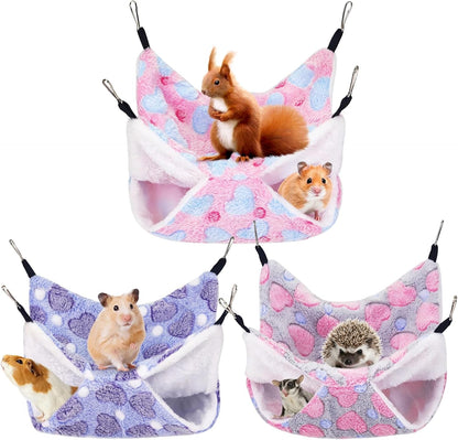 Yedsintu 3 Pcs Guinea Pig Hammock, Rat Ferret Hanging Hammock Guinea Pig Accessories for Small Animals Chinchilla Parrot Sugar Glider Ferret Hamster Squirrel (11"×11")9