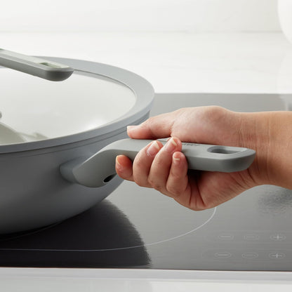 Leo Balance 12.75" Ceramic Nonstick Wok Pan with Glass Lid | 6.2Qt Flat Bottom Induction Stir Fry Pan, Recycled Aluminum, PFAS Free, Stay Cool Helper Handle, Spoon Rest Lid, Moonmist9