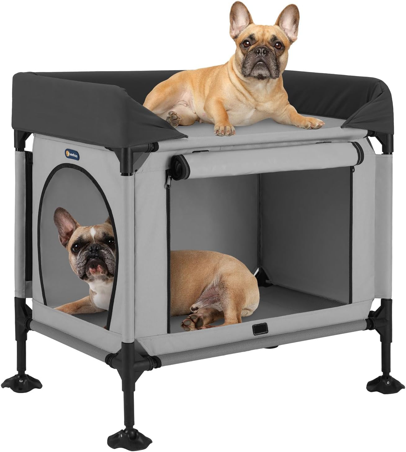 veehoo-dog-bunk-bed-dog-beds-attachment-to-human-bed-bedside-dogs-cot-pet-window-perch-for-small-medium-cats-dogs-dog-house-bed-with-non-slip-feet-plush-cushion-topper-grey
