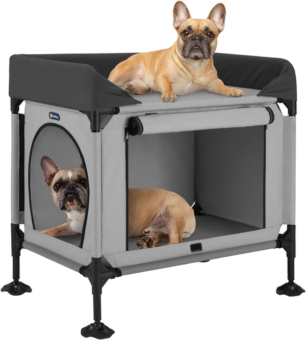 Veehoo Dog Bunk Bed, Dog Beds Attachment to Human Bed, Bedside Dogs Cot | Pet Window Perch for Small, Medium Cats & Dogs, Dog House Bed with Non-Slip Feet, Plush Cushion Topper, Grey1