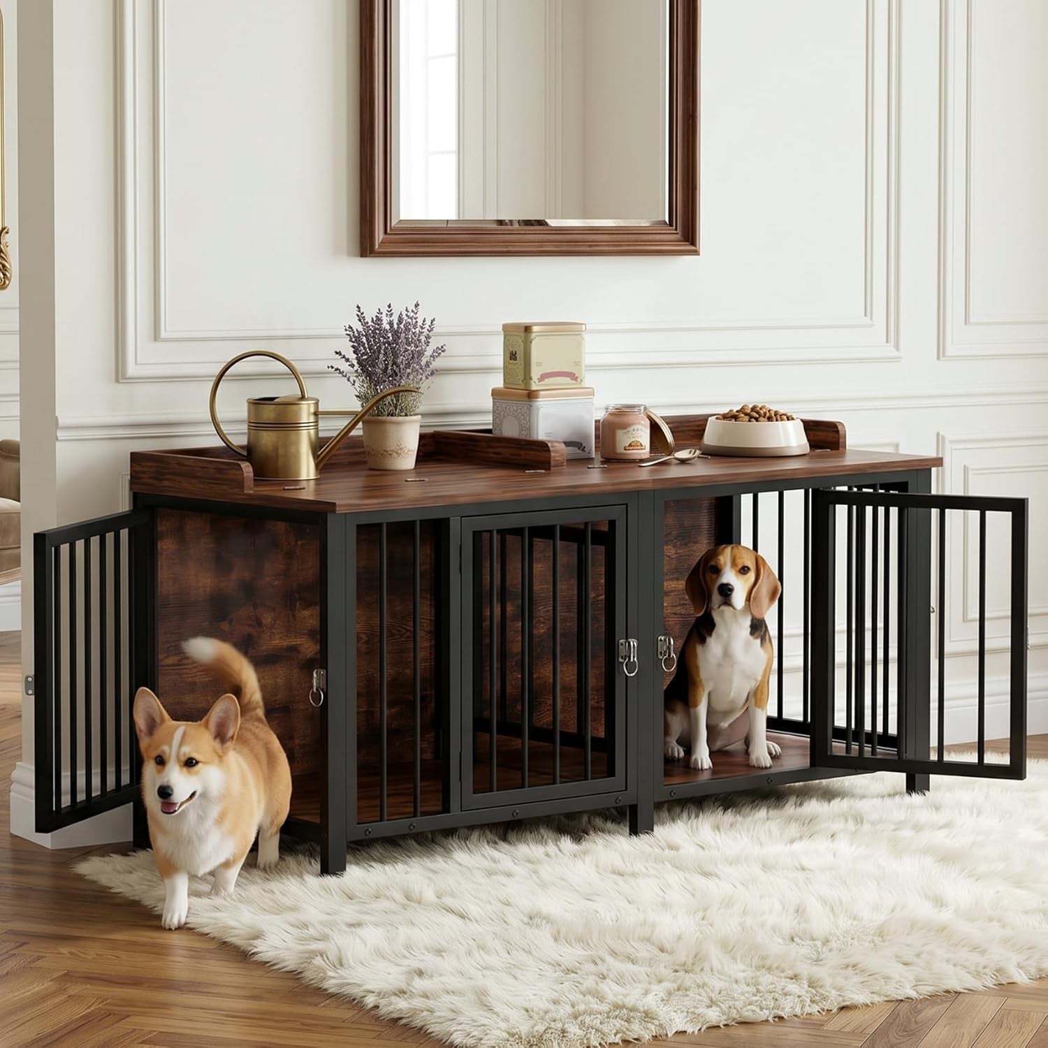 boinn-63-heavy-duty-dog-crate-furniture-with-4-doors-removable-divider-openable-top-indoor-dog-kennel-with-raised-edge-tabletop-double-dog-cage-for-medium-large-dogs-decorative-pet-crate