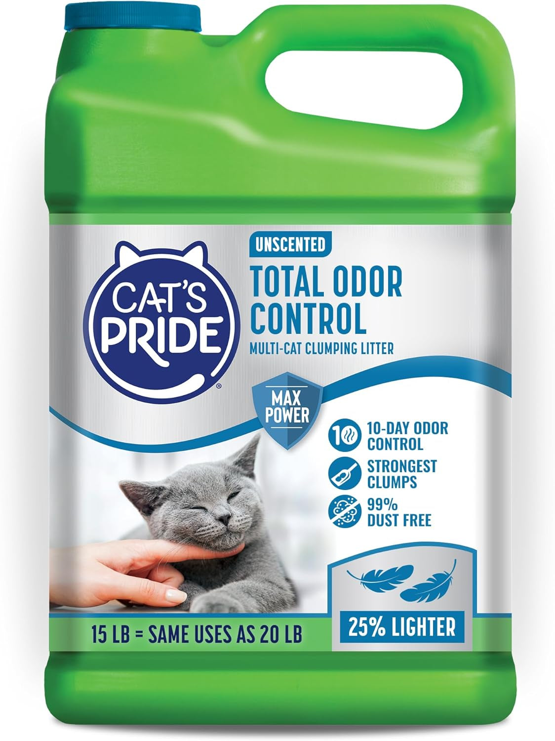 cats-pride-max-power-total-odor-control-up-to-10-days-of-powerful-odor-control-strong-clumping-hypoallergenic-99-dust-free-multi-cat-litter-unscented-15-pounds