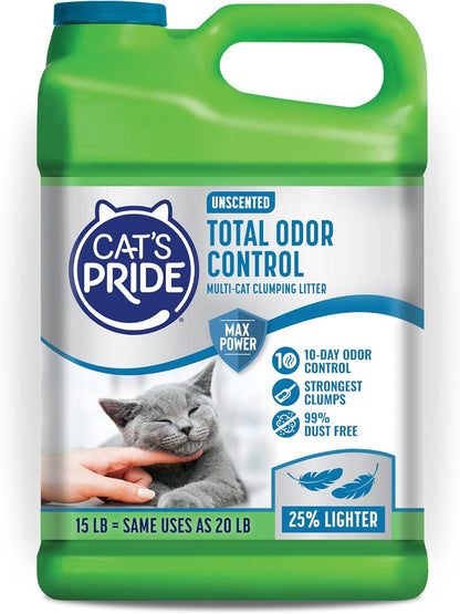 Cat'S Pride Max Power: Total Odor Control - up to 10 Days of Powerful Odor Control - Strong Clumping - Hypoallergenic - 99% Dust Free - Multi-Cat Litter, Unscented, 15 Pounds1