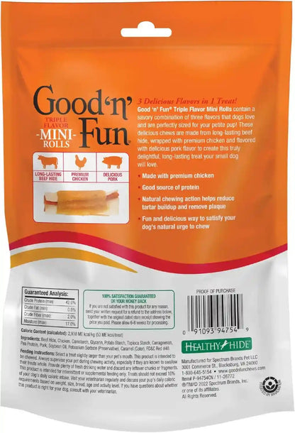 GOOD 'N' FUN Mini Rolls Long-Lasting Treat for Small Dogs, with Real Proteins, Beef Hide and Premium Chicken, Supports Dental Health, Mental Stimulation, 8 Oz3