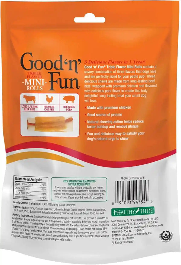GOOD 'N' FUN Mini Rolls Long-Lasting Treat for Small Dogs, with Real Proteins, Beef Hide and Premium Chicken, Supports Dental Health, Mental Stimulation, 8 Oz3