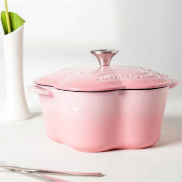 Enameled Cast Iron Dutch Oven Floral-Shaped Pot with Lid, Dual Handles, Works on All Stovetops, Oven Safe to 500°F, 2.5 Quart, Pink7