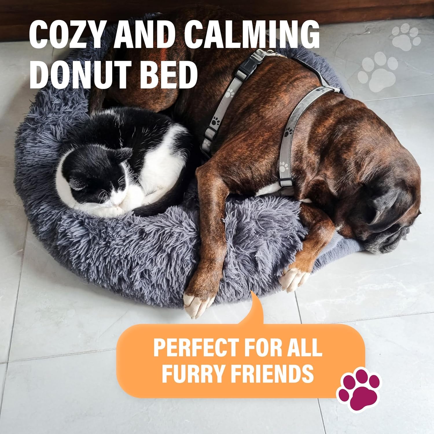 active-pets-premium-medium-donut-dog-bed-fits-up-to-45-lbs-machine-washable-cushion-plush-long-pile-faux-fur-fabric-portable-beige-pet-bed-furniture-for-puppies-adult-canines-cats