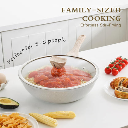 Ceramic Wok Pan, 12 Inch Nonstick Wok with Lid, Healthy Non Toxic Woks & Stir-Fry Pans for Cooking, Induction Cookware, PFOA & PFAS Free (Grey)5