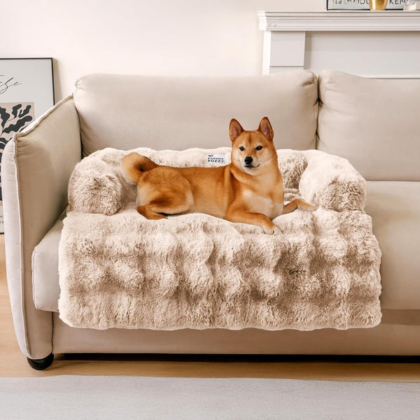 FUNNY FUZZY Pet Fluffy Fuzzy Couch Cover, Calming Washable Dog Bed Sofa Protector Pets Mat for Small Medium Dogs and Cats (Coffee,33.45 × 28.35 × 5.51 In)1