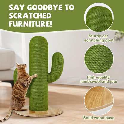Cat Scratching Post with Solid Wood Base,39.37" Hx17.71 Lx17.71 W Tall Scratching Posts for Indoor Cats Adults,Cactus Thick Columns,Durable Lambswool and Jute,Large Scratcher Post (Large)3