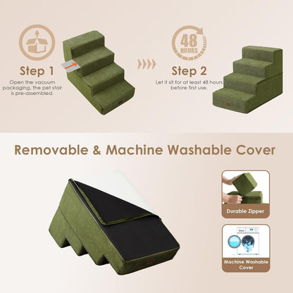 EHEYCIGA Dog Stairs for Bed 18" H, Dog 4-Steps for High Bed, Olive Green | Pet Steps for Small Dogs and Cats, Non-Slip Balanced Pet Ramp Indoor6