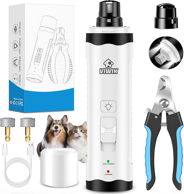 VIWIK Dog Nail Trimmers with Light, Cat Dog Nail Clippers, Dog Nail Grinder Quiet for Large Medium Small Dogs Paw & Cats Claw, Electric 2-Speed Pet Toenail Grooming Supplies, Gifts for Dog Lovers.1