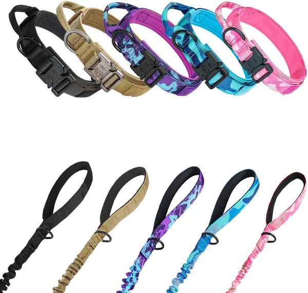 Hotsky Tactical Dog Collar and Leash Set, Heavy Duty Military Airtag Dog Collar with Handle and Metal Buckle for Training and Walking, with Airtag Holder and Two Patches (Pink Camo, M)7