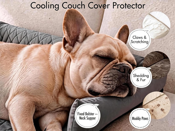 Cooling Dog Couch Bed Mat with Neck and Head Support, Waterproof Washable Pet Sofa Cover for Small Medium Dogs and All Cats, Non-Slip Furniture Protector4