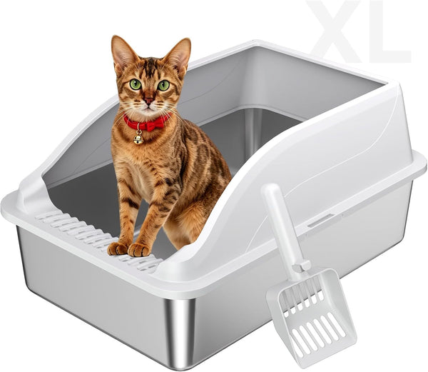 Stainless Steel Litter Box, Metal Litterpan for Small Cats Odor Free | Metal Litter Pan Tray Toilet Easy Clean Extra Large Leakproof Scoop Open Top Rust‑Proof Indoor Cats Kittens Low Entry Grey12