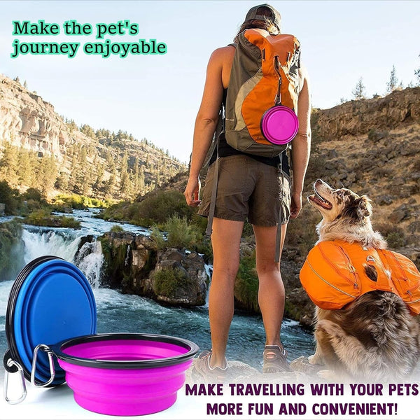 1Pc Collapsible Silicone Pet Feeder Portable Dog Travel Bowls, Water & Food Container with Carabiner Hook - Space-Saving Cat Bowl, Small 350Ml (12Fl Oz) (Blue)3