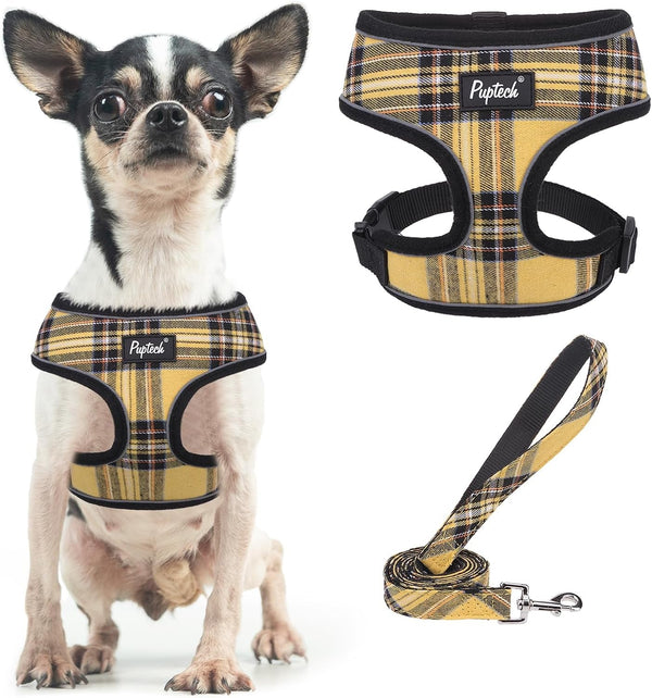 PUPTECK Soft Mesh Dog Harness Small Sized and Leash Set Pet Puppy Cat Comfort Padded Vest No Pull Harnesses, Beige, S77