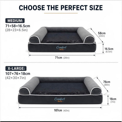 Orthopedic Dog Bed, Plush Velvet and Rabbit Fur, Raised Bolster Sides, Washable Cushion, Non-Slip Bottom, Dark Gray2