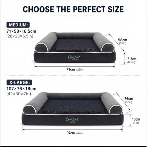 Orthopedic Dog Bed, Plush Velvet and Rabbit Fur, Raised Bolster Sides, Washable Cushion, Non-Slip Bottom, Dark Gray2