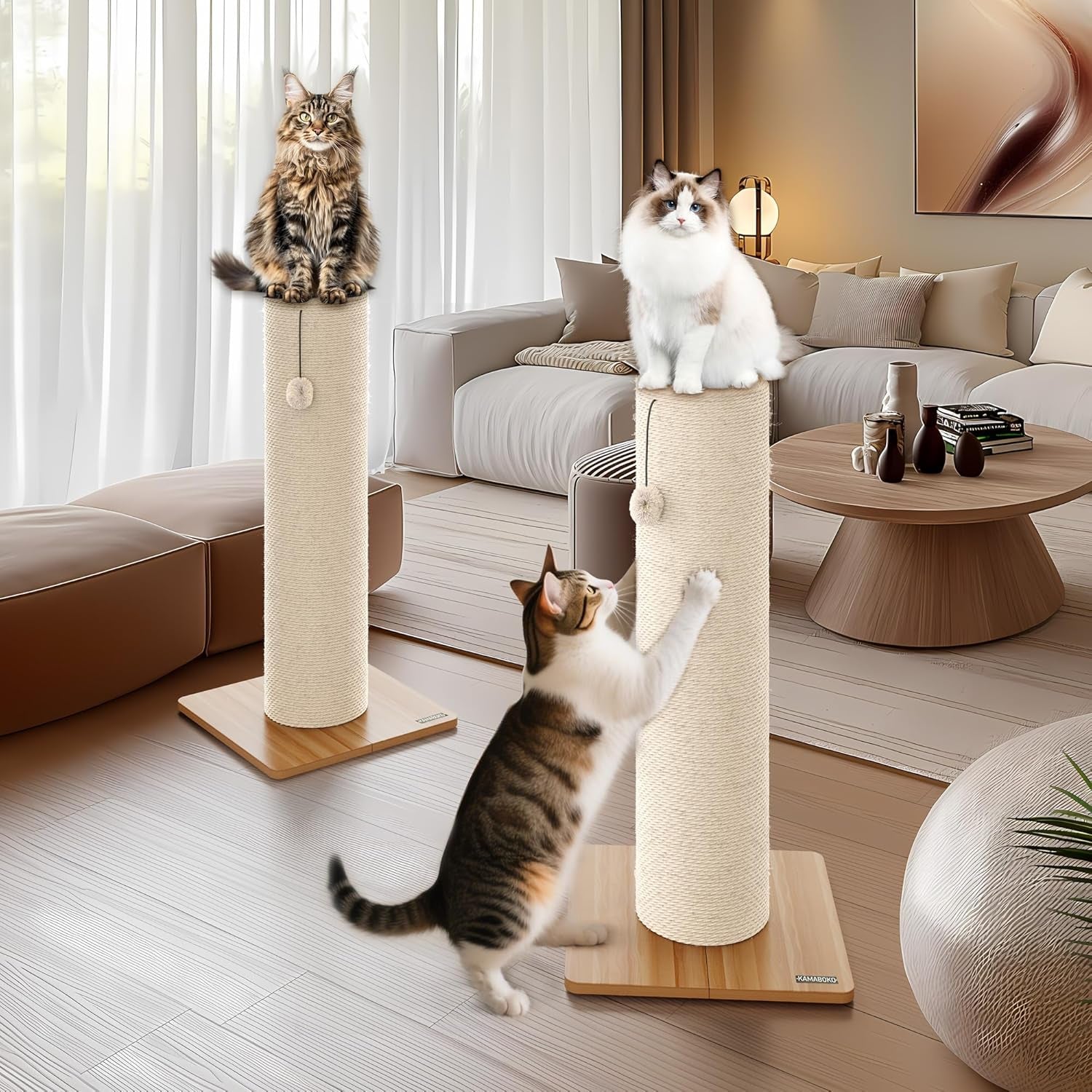 kamaboko-29-5-cat-scratching-post-7-5-ultra-large-diameter-natural-sisal-cat-scratch-post-scratch-resistant-tall-cat-scratcher-for-indoor-cats-protect-your-furniture-beige-pack-of-1