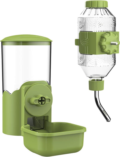 Automatic Pet Food Water Dispenser, Auto Gravity Pet Feeder Water Bottle Set for Cage, Feeding Station for Puppy Kitten Rabbit Guinea Pigs Chinchilla Ferret Hedgehog (Green)1