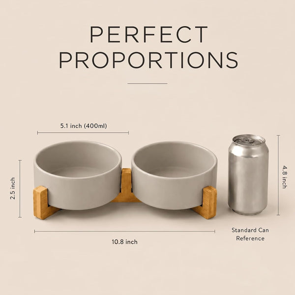 SPUNKYJUNKY Ceramic Dog and Cat Bowl with Wood Stand Non-Slip Matte Glaze Weighted Food Water Set for Cats &Small Dogs 13.5OZ5