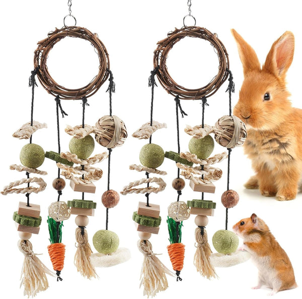 Bissap Bunny Chew Toy, Rabbits Cage Hanging Chew Toys and Treats Grapevine Wreaths Rattan Ring with Snacks for Guinea Pigs Chinchillas Hamsters Rats and Other Small Pets Teeth Grinding9