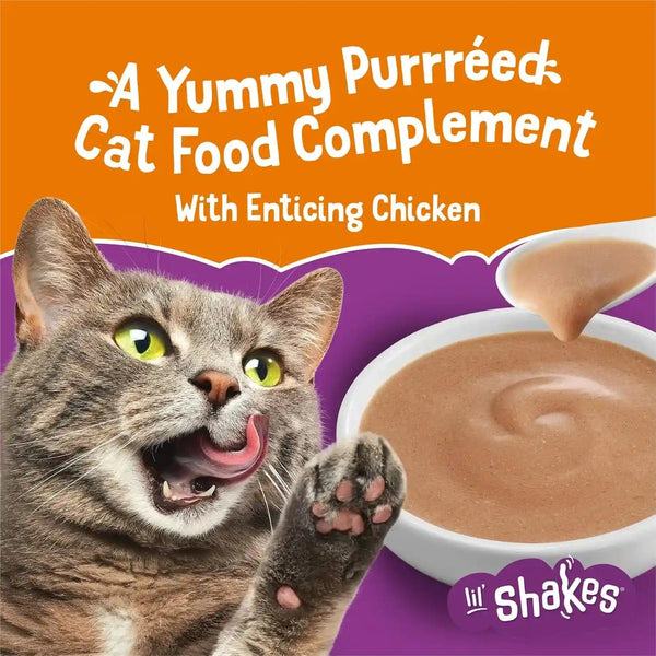 Purina Friskies Pureed Cat Food Topper, Lil’ Shakes with Enticing Chicken Lickable Cat Treats - (Pack of 16) 1.55 Oz. Pouches3