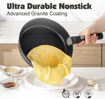 24 Piece Nonstick Detachable Handle Pots and Pans Set Black | Removable Handle Cookware Set, Induction Cookware Set with Removable Handle, Healthy Non Stick for RV, Dishwasher ＆ Oven Safe4