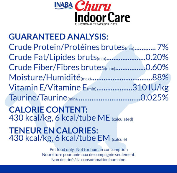 INABA Churu Indoor Care for Hairball Control, Functional Lickable Cat Treat with Taurine & Green Tea Extract, 0.5Oz Each, 24 Tubes Total, Tuna Recipe3