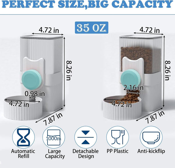 Kathson Rabbit Gravity Auto Feeder Set 35Oz Hanging Automatic Food Water Dispenser Cage Automatic Feeder Set for Rabbit Chinchilla Guinea Pig Hedgehog Ferret Kitty Puppy (Blue)2