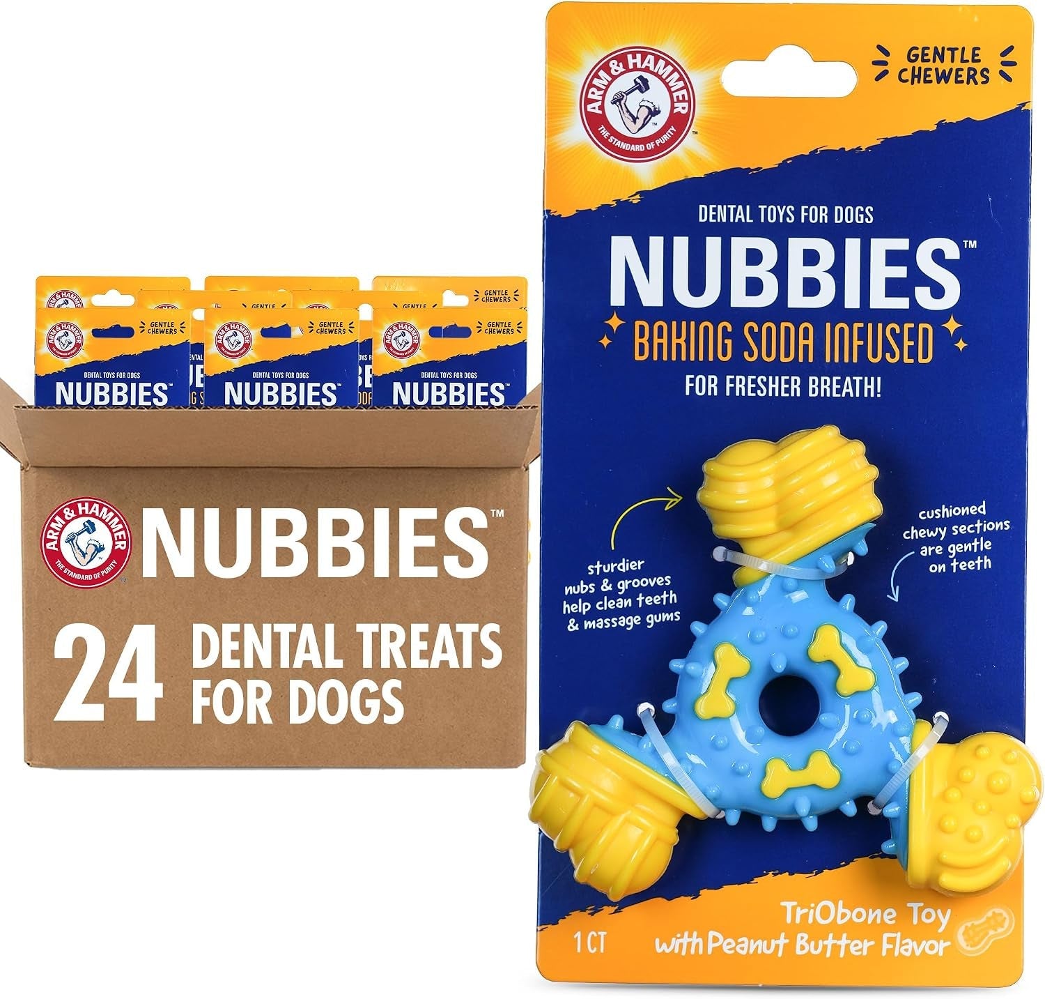 arm-and-hammer-nubbies-t-bone-dental-dog-chew-toy-with-peanut-butter-flavor-tpr-nubs-clean-teeth-and-gums-durable-nylon-chew-for-aggressive-chewers-helps-reduce-plaque-and-tartar