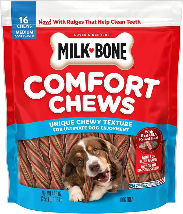 Milk-Bone Comfort Chews, Unique Chewy Texture & Real Beef, 16 Dog Chews | 40.8-Oz. Bag, for Dogs 15-75 Lbs., Rawhide-Free Dog Chews, Made with Real Beef9