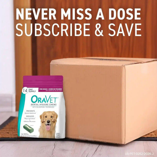 ORAVET Dental Chews for Dogs, Oral Care and Hygiene Chews (Medium Dogs, 25-50 Lbs.) Purple Pouch, 30 Count | Vohc-Accepted Dual-Action Chew Reduces Plaque & Tartar, Freshens Breath Barrier Vet-Recommended Purple Pack9