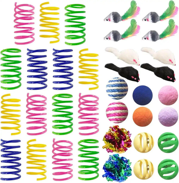 Cat Toys for Indoor Cats, 35 Packs Interactive Cat Toys Set for Kitten | Cat Toy Set with Colorful Spring, Mouse & Bell Ball, Variety Pack for Bored Kittens & Adults Self Play, Cat Toy Bulk1