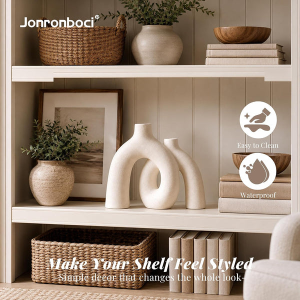 Hug Donut Decorative Vase Set - Modern Nordic Boho Style Vases Home Decor, Matte Ceramic Decorations for Living Room Shelf, Bookshelf Mantle Entryway Table or Console Décor (Cream White)3