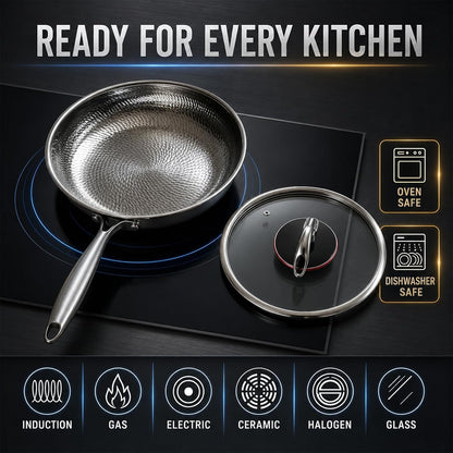Titanium Pans for Cooking, Titanium Frying Pan with Lid (8In) | Uncoated Hammered Pro Skillet, PFAS PFOA PTFE Free, Induction, Gas, Oven and Dishwasher Safe6