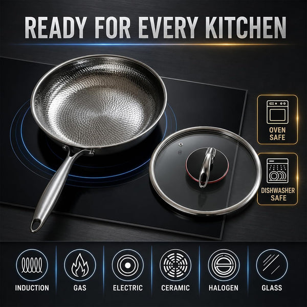 Titanium Pans for Cooking, Titanium Frying Pan with Lid (8In) | Uncoated Hammered Pro Skillet, PFAS PFOA PTFE Free, Induction, Gas, Oven and Dishwasher Safe6