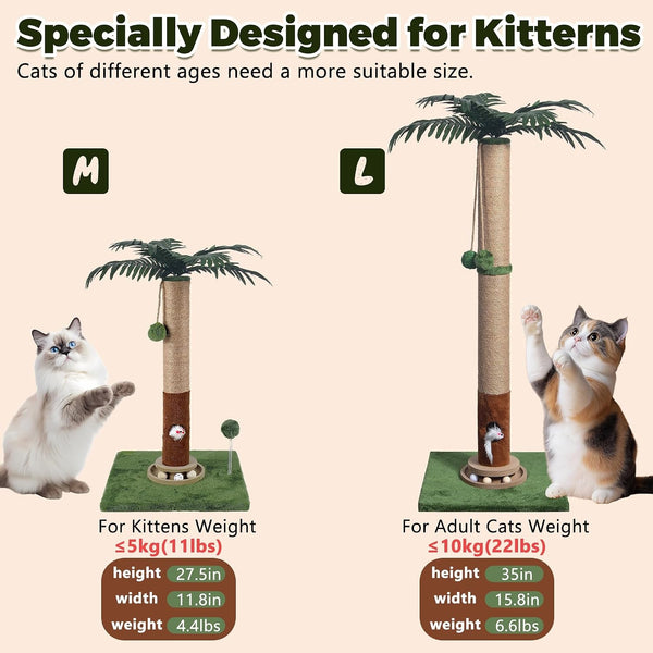 Fantasreen Cat Scratching Post 35'' Tall with Toy Mouse for Indoor Cats, Green7