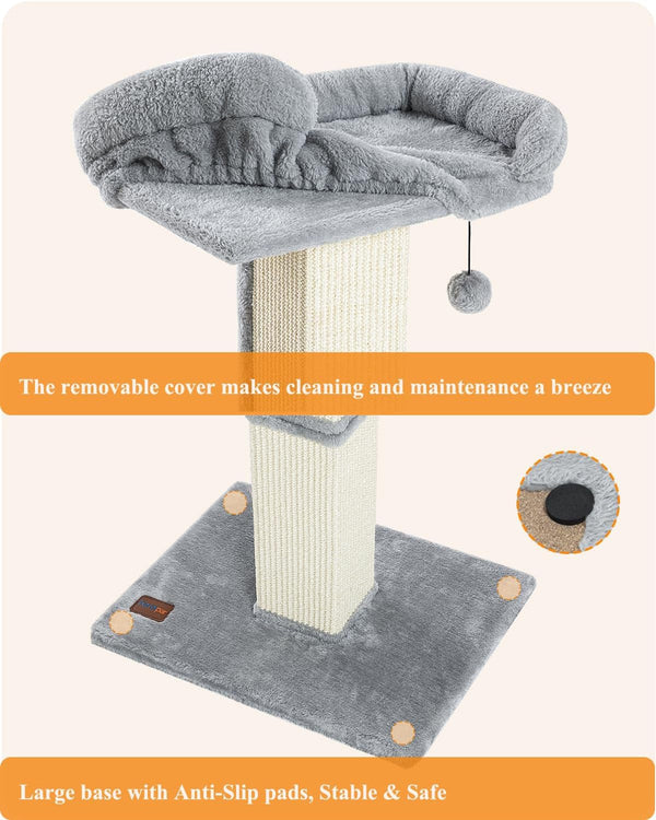 Karolpar 32" Cat Scratching Post for Indoor Cats, Sisal Cat Scratcher with Plush Perch, Large Scratch Post with Bed, Removable Cover, Sisal Fabric,Light Grey | Natural Sisal Cat Scratcher Tower, Large Scratch Post with Bed, Cat Tree with Removable Cover5